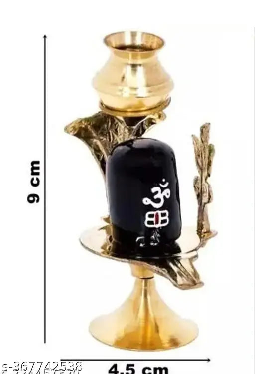Brass Adi Shankara Shivling Trishul With Kalash, ornate Shiva Lingam for daily puja and home blessings, India origin