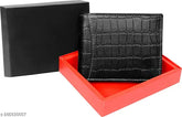 Black textured croco pattern leather men's wallet with 2 compartments, India origin