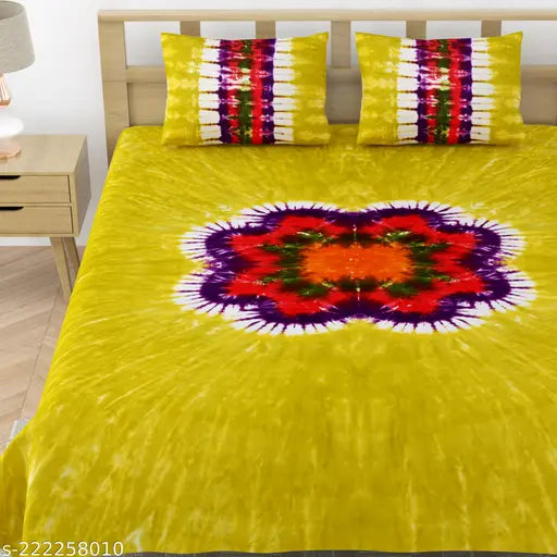 Handmade tie dye pure cotton king size bedsheet, superfine quality, vibrant batik print, perfect for summer
