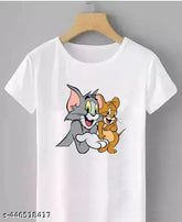 Tom and Jerry cartoon typography printed polyester t-shirt, white color for men and women