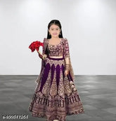Kids velvet Lengha choli with net dupatta, embroidered traditional party outfit for kids festivals