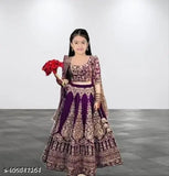 Kids velvet Lengha choli with net dupatta, embroidered traditional party outfit for kids festivals