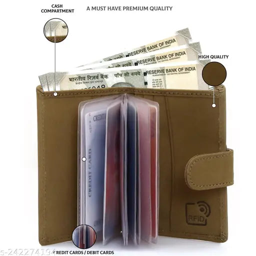 RFID-blocking pure leather business card holder, 15 slots, solid design, India-made, premium men's wallet