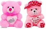 Pink & Red mono Adore Kart soft cap teddy bear combo (2pcs), unisex teddy toys for infants aged 0-2 years, Indian origin