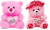 Pink & Red mono Adore Kart soft cap teddy bear combo (2pcs), unisex teddy toys for infants aged 0-2 years, Indian origin