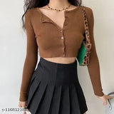 Cotton solid-colored Caracola high waist pleated skirt for women and girls, stylish above knee mini length on model