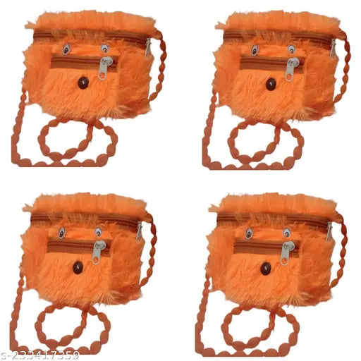 Artificial fur handbags combo pack (4 self-designed polyester purses) for kids, includes accessories like hair rubberbands, clips, necklaces & bracelets - Cross body & comfortable, color may vary (India origin)
