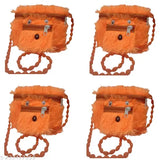 Artificial fur handbags combo pack (4 self-designed polyester purses) for kids, includes accessories like hair rubberbands, clips, necklaces & bracelets - Cross body & comfortable, color may vary (India origin)