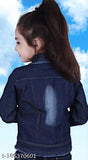 Light blue denim 3patti jacket, long sleeves, dyed/washed design for kids (5-11 years), made in India