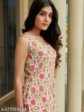New fashionable printed net cotton kurta with sharara bottomwear for women, vibrant colors and sleeveless style