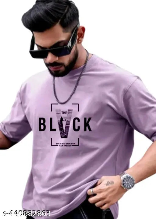 Oversized men's cotton blend graphic t-shirt, MOT-BLK color by N A TEX STYLES - printed long sleeve, round neck design
