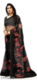 Net black embroidered saree with separate blouse, intricate Indian embroidery on free-size net fabric