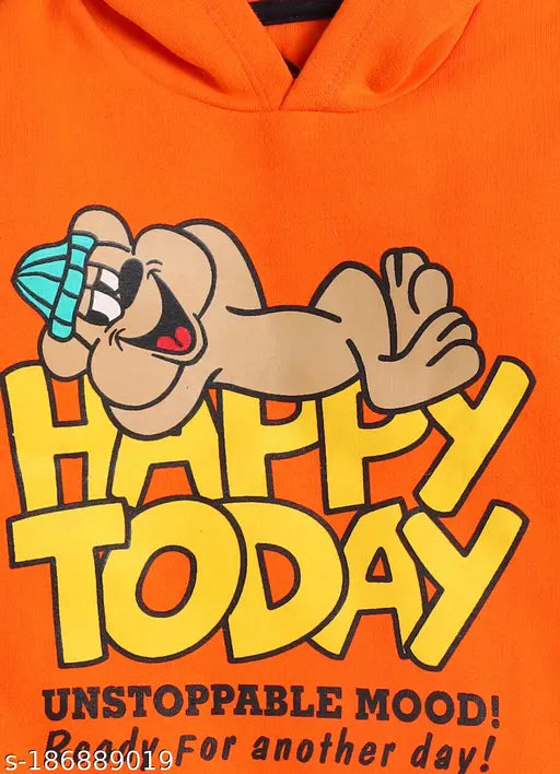 Orange cotton hooded sweatshirt with Lazy Shark boys' bear typography print for 2-3 years