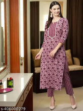 cotton kurti set with pants, solid-colored cotton blend, three-quarter sleeve, Indian fashion wear on hanger