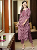 cotton kurti set with pants, solid-colored cotton blend, three-quarter sleeve, Indian fashion wear on hanger