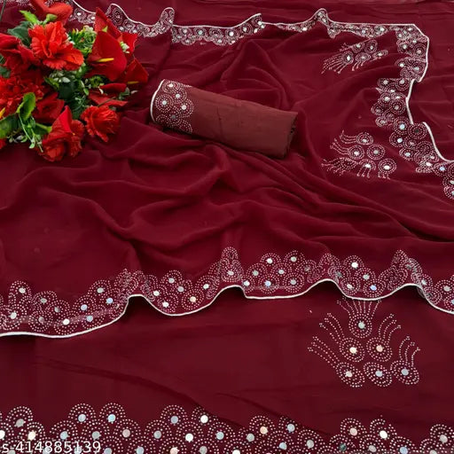 Indian Georgette saree with Siroski diamonds, soft and perfect for parties or weddings