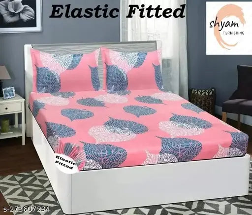 Cotton blend, floral print, double size bedsheet with 2 pillow covers - 72-78'' inches, fits up to 6" mattresses, ideal for summer. Full elastic trim for a perfect fit