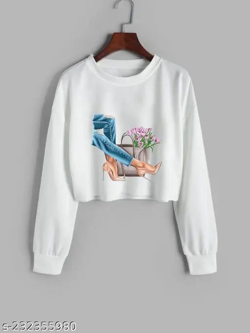 Polycotton fit-and-flare fancy top, printed net, long sleeves - women's size S-XL