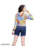 Multicolor tie-dye women's top, long sleeve cotton cuffs, vibrant printed pattern, size S (bust 36in, length 21in), made in India