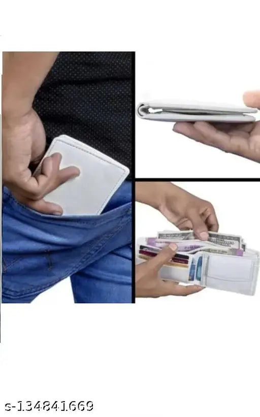 Solid canvas & leather fancy men's wallet, 2 compartments, free size (11cm x 9cm), premium artificial leather design