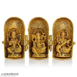 Aluminum Laxmi Ganesh Saraswati figurine, intricate handicraft depicting Hindu deities Ram, Sita, Laxman, and Hanuman, Indian origin, dimensions: 26.5 x 25.5 x 25 cm