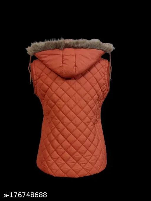 Lightweight polyester girls half-sleeve jacket, self-designed net pattern. Detachable hood for comfort wear, sleeveless style