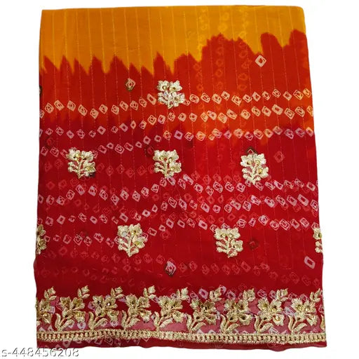 Embroidered Rajputi poshak set in georgette fabric, suitable for parties and festive occasions, features choli, dupatta, and lehenga with zari work, Made in India