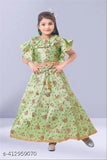 Printed art silk lehenga choli set for girls, applique net pattern, 5-6 years size