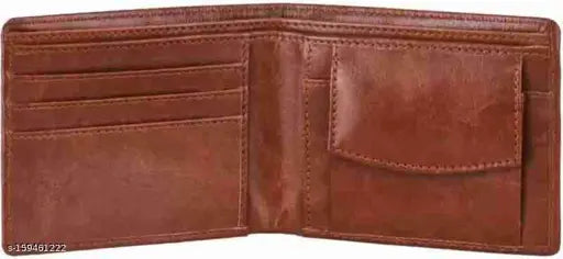 Fashionable tan two-fold PU leather men's wallet, solid pattern, 5 compartments, ideal gift for men or friends