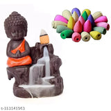 Resin Buddha backflow smoke fountain with 10 pcs cone incense, handcrafted polyresin statue for home decor and meditation, Made in India