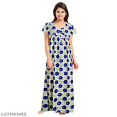 Multicolor printed maxi cotton nightgown for women, ultimate comfort and adjustable fit in XL, XXL sizes, from Sajao Creation, India