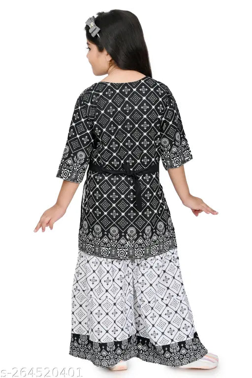 Printed rayon kurta & sharara set for girls, 5-6 years, Indian festival fashion