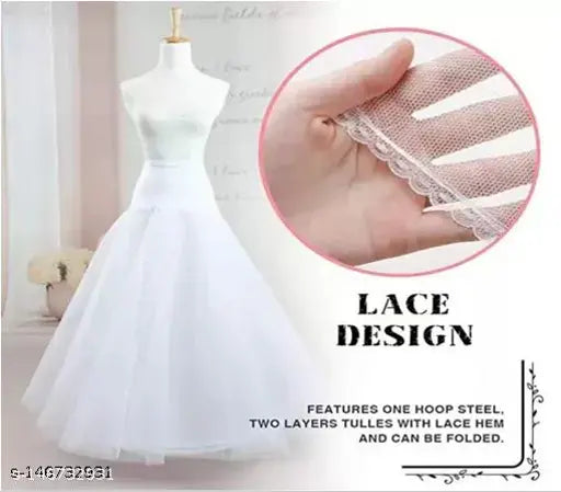 White net flared skirt, adjustable waist (24-36"), hand wash only, worn under lehenga, saari, or gown for a puffy and elegant look, India origin