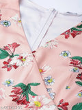 Pastel floral printed polyester jumpsuit with short sleeves and zipper closure, relaxed body style, made in India