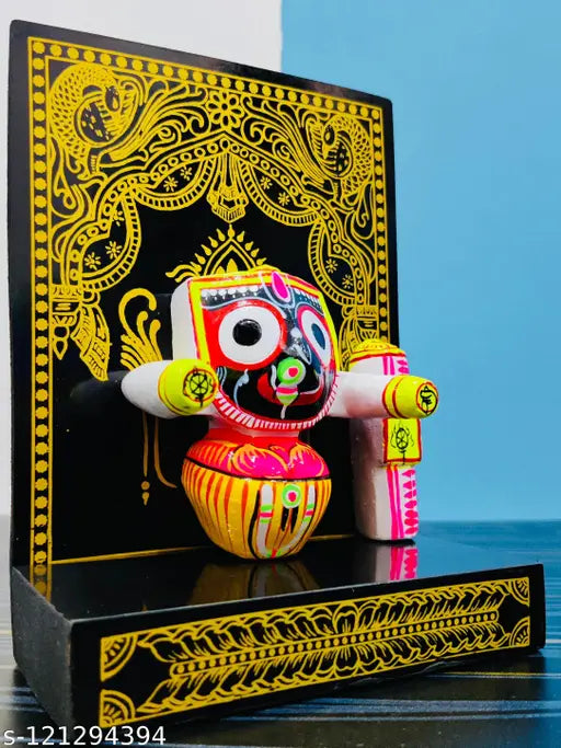 Marble handcrafted Lord Jagannath single idol, traditional Indian artifact showpiece, 10cm x 13cm x 0.5cm