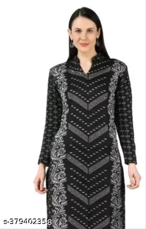 Woolen long-sleeved printed kurta for women & girls, vibrant Indian fashion