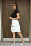 White cotton blend solid mini skirt for women, size 26 (waist 26in, length 19in), from India