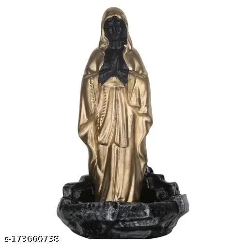 Golden polyresin incense holder with 10 free cones, decorative backflow design for well wishes, 20 cm x 10 cm x 10 cm