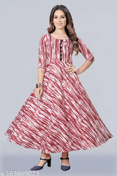Cotton blend leheriya print long kurti, three-quarter sleeves, dyed/washed combo, XXS, Indian ethnic wear