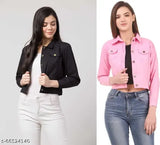 Black and pink combo color jacket, M size (36in bust, 18in length, 32in hip), enhances wardrobe versatility for stylish layering