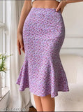 Printed polyester flare skirt for women - vibrant patterns, comfortable fit, easy care - knee-length style for work or leisure (Size: 26/28/30/32)