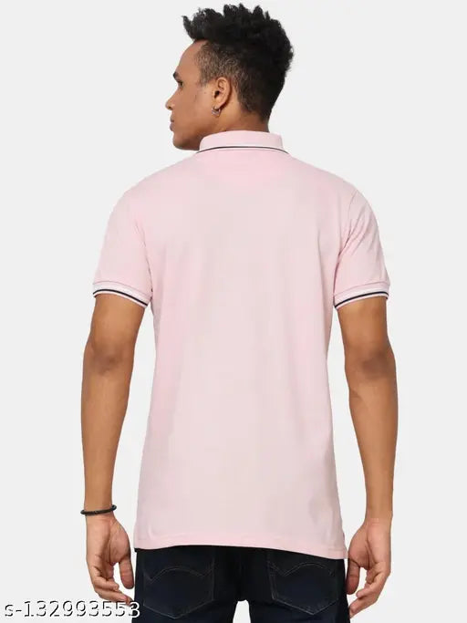 Short sleeve cotton polo t-shirt for men, printed design on navy blue background