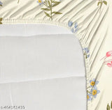 Cream cotton fitted bedsheets, premium quality with 2 king size pillow covers, floral print, 72x78+8 inches, ideal for adult summer use, DWORTH brand