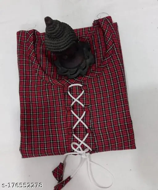 Red woolen checked kurti for women & girls, three-quarter sleeve, Indian origin