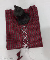 Red woolen checked kurti for women & girls, three-quarter sleeves, India origin