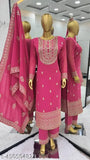 Faux Georgette heavy embroidery designer kurta set with dupatta and bottomwear, print pattern, ready-to-wear in three-quarter sleeves