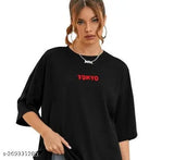 Oversize cotton blend T-shirt with three-quarter sleeves, printed net pattern. Women's size S to XXXL