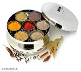 Stainless Steel round multi-spice box for kitchen, 7 removable cups, mirror finish, rust-proof, dishwasher safe