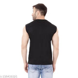 Black cotton blend sleeveless hooded t-shirt, perfect for summer wear and casual outings, by Tfurnish, made in India