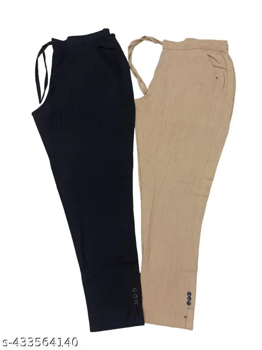 Cotton pants combo for women - solid color, breathable & comfortable, 2-piece set